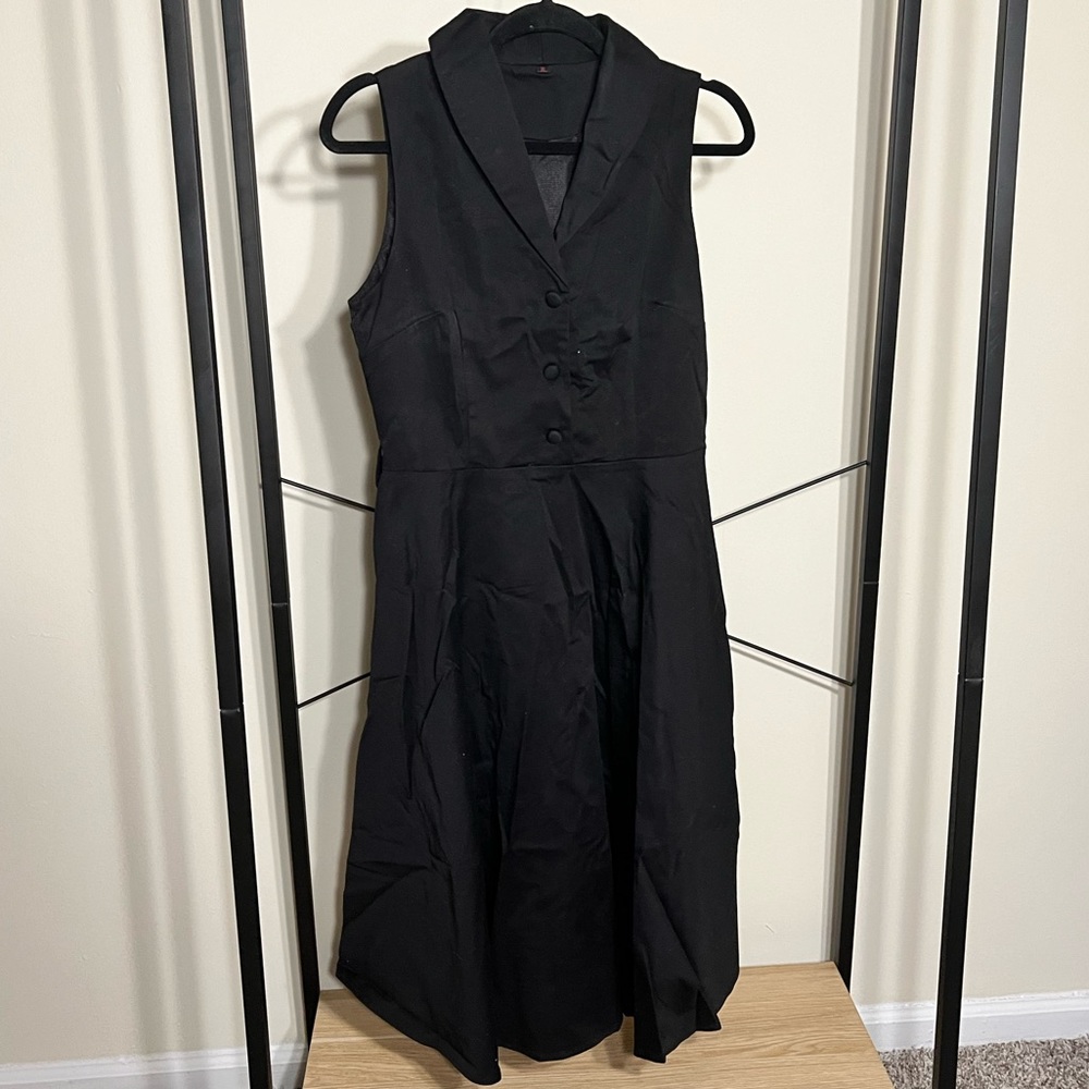 Black collared A-line dress